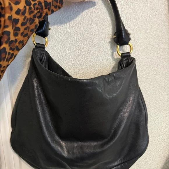 Salvatore Ferragamo Black Hobo Bag with Gold Accent - Picture 3 of 6